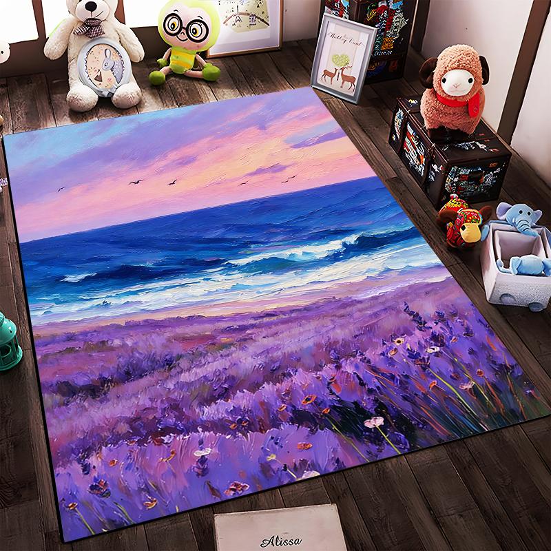 "Ocean Sunset Purple Lavender Field Art Carpet for Living Room" Suitable for use as an anti-slip for living room bedroom sofas