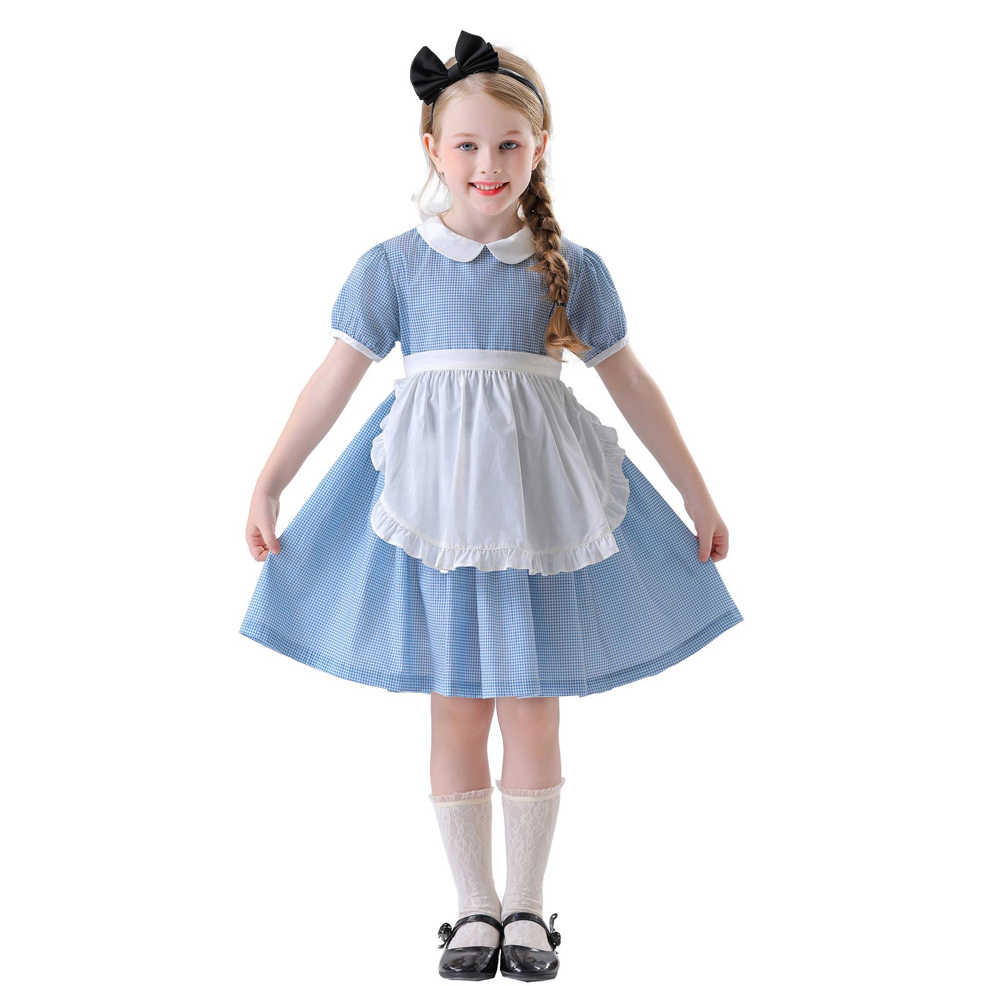 

Children s maid clothes, children s holiday performance clothes, girls cos plaid princess dress Halloween costume 120cm(S)