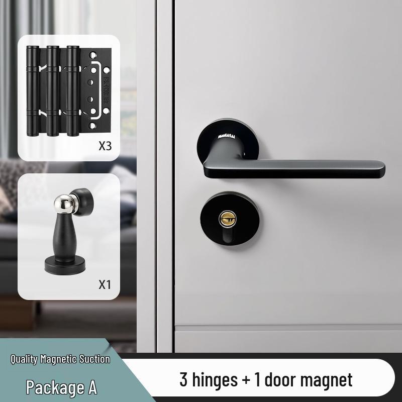 Universal Magnetic Black Bedroom Door Handle Lock - Silent, Solid Wood Design