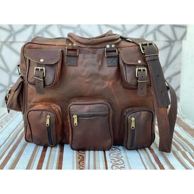 Kožená extra velká taška na notebook Vintage Duffel na víkendové cestování přes noc