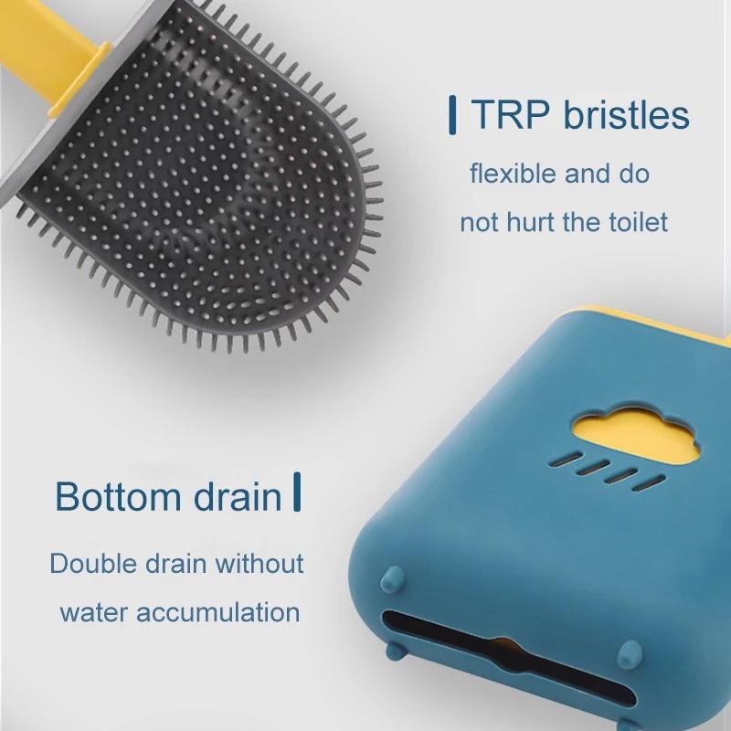 Toilet Brush Wc Gap Brush with Holder Silicone Toilet Brush Hanging Type Flat Head Flexible Bristles Brush Bathroom Accessories