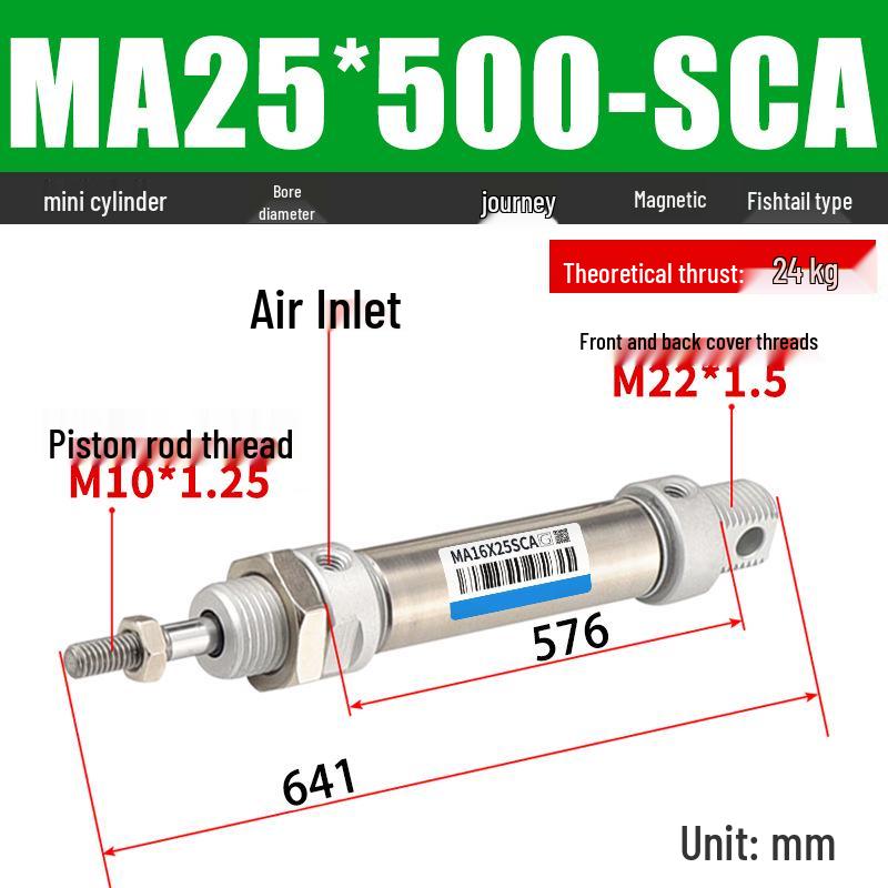 Mini Stainless Steel Pneumatic Cylinder MA Series (16-40mm Bore, 50-200mm Stroke)