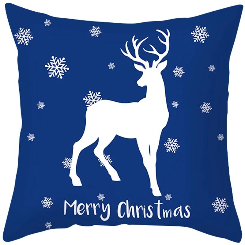 Home Decoration Christmas Blue Printing Poly Poems Pillow Set Nordic Modern New Year Cushion Funda De Almohada