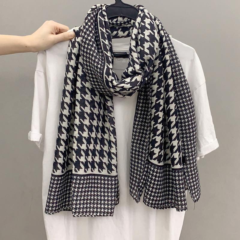 1 pcs 90x180Korean version of cotton and linen women's scarf long thousand bird check silk scarf warm outside with a scarf shawl