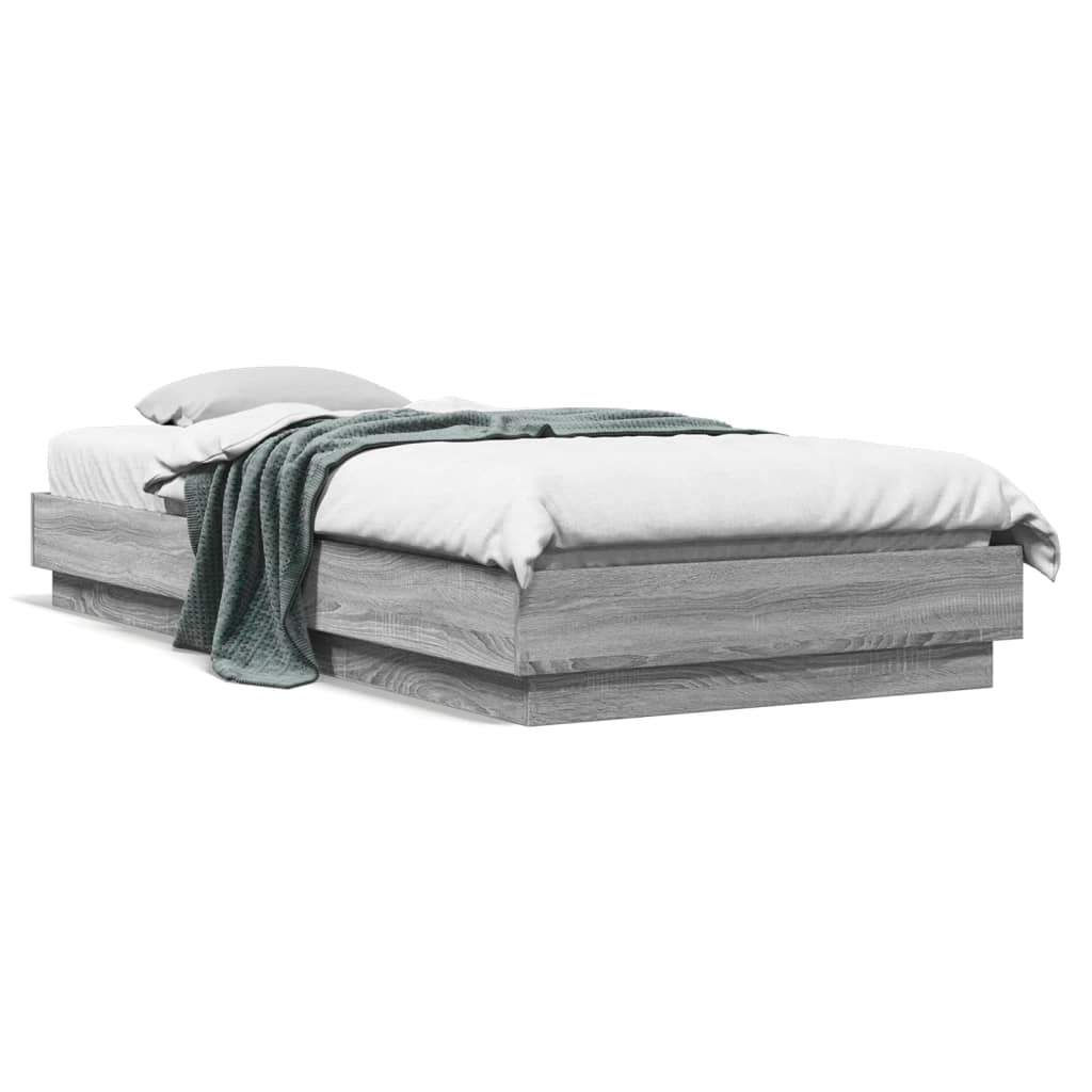 LED Bed Frame in Gray Sonoma Oak 100 x 200 cm
