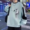 Men’s Trendy Colorblock Patchwork Hoodie – Spring/Autumn, Loose Fit, Plus Size, Round Neck, Long Sleeve Printed Top