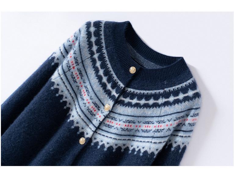 Women's Fair Isle Cashmere Cardigan: Loose, Long Sleeve Knit Sweater for Autumn/Winter