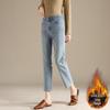 RAIN.CUN Women's Thick Fleece-Lined Straight-Leg Jeans