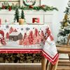 Merry Christmas Tree Snowman Print Tablecloth For Table Decor Winter Snowflakes Kitchen Dining Table Cloth Christmas Decorations