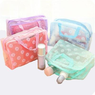 Women PVC Cosmetic Bag Case Waterproof Flower Print Cosmetics Transparent Toilet Bag Organizer Pouch Girl Make Up Bags Set