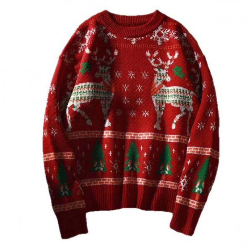 Unisex Oversized Knit Sweater Christmas Winter Casual Wear Soft Breathable Long Sleeve Pullover In Red Blue Green