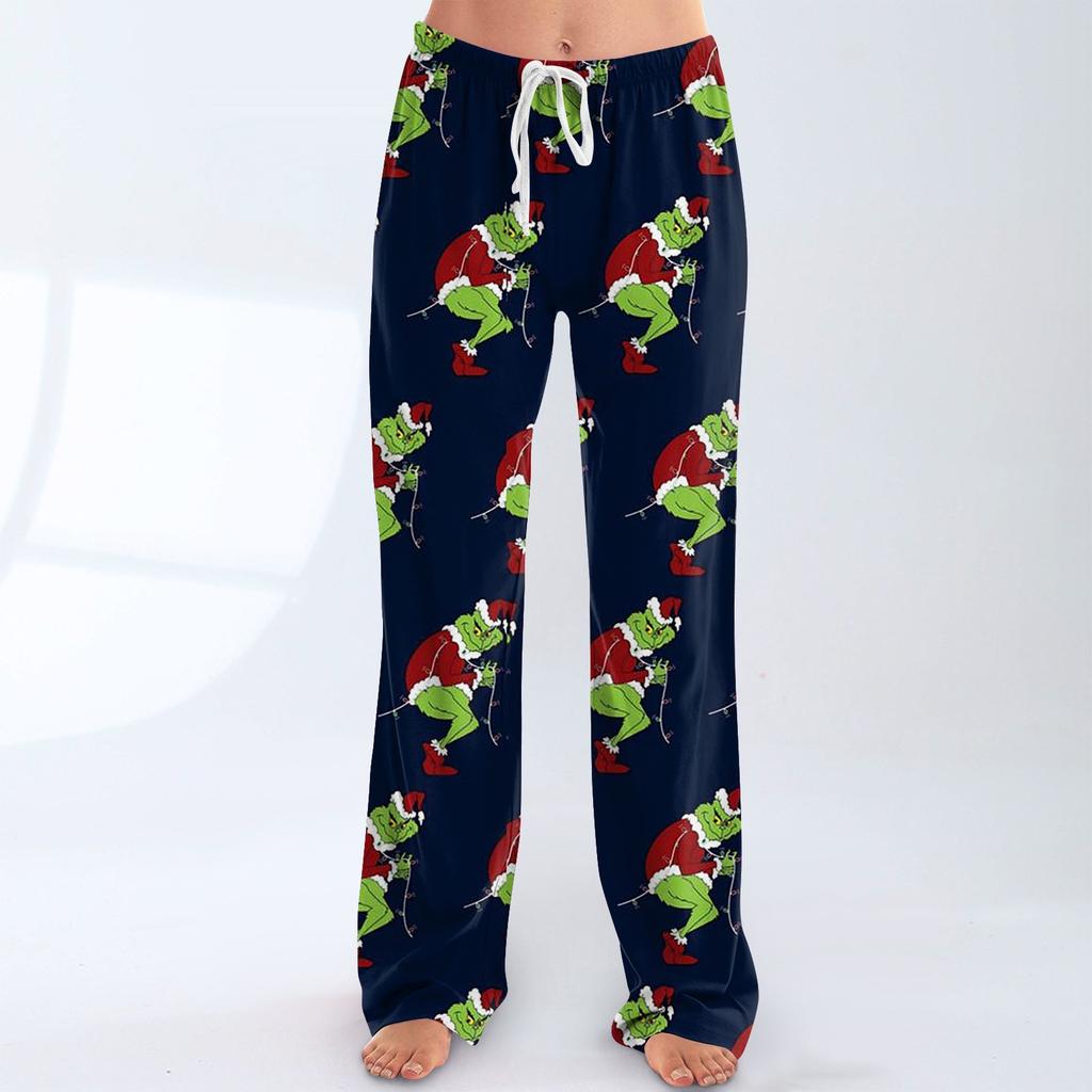 Damen Pyjamahose Nachtwäsche Lässige Hose mit Kordelzug und elastischer Taille Bequeme gerade lockere Yogahose