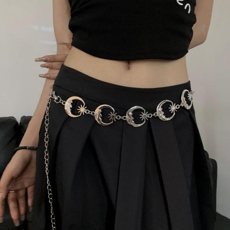 Boho Ethnic Style Retro Metal Sun Moon Waist Chain for Women Fashion Versatile Dress Belt Belly Chain Body Jewelry Accessories