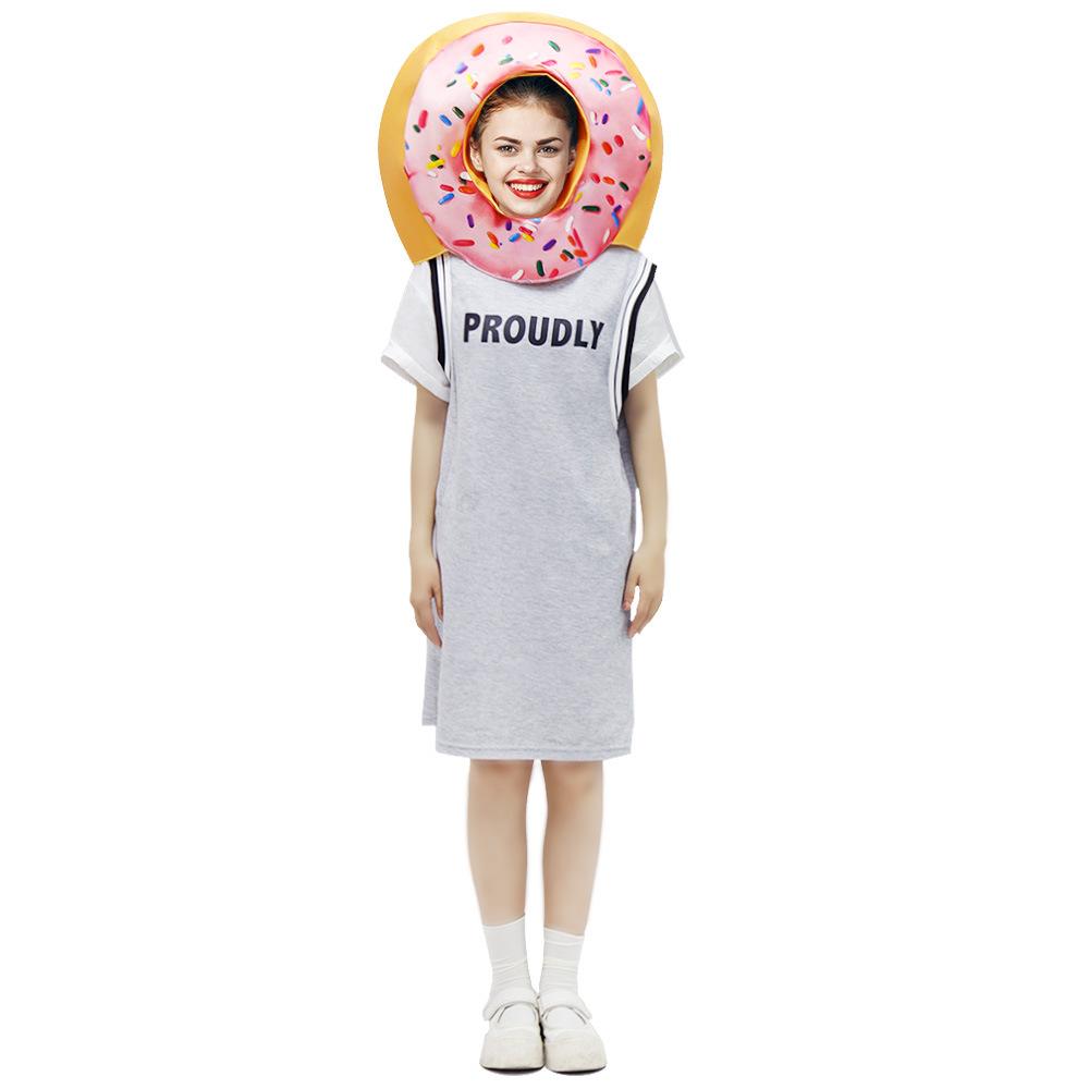Halloween Donut Headpiece Strawberry Cake Costume Props Stage Performance Funny Food Cosplay Outfit