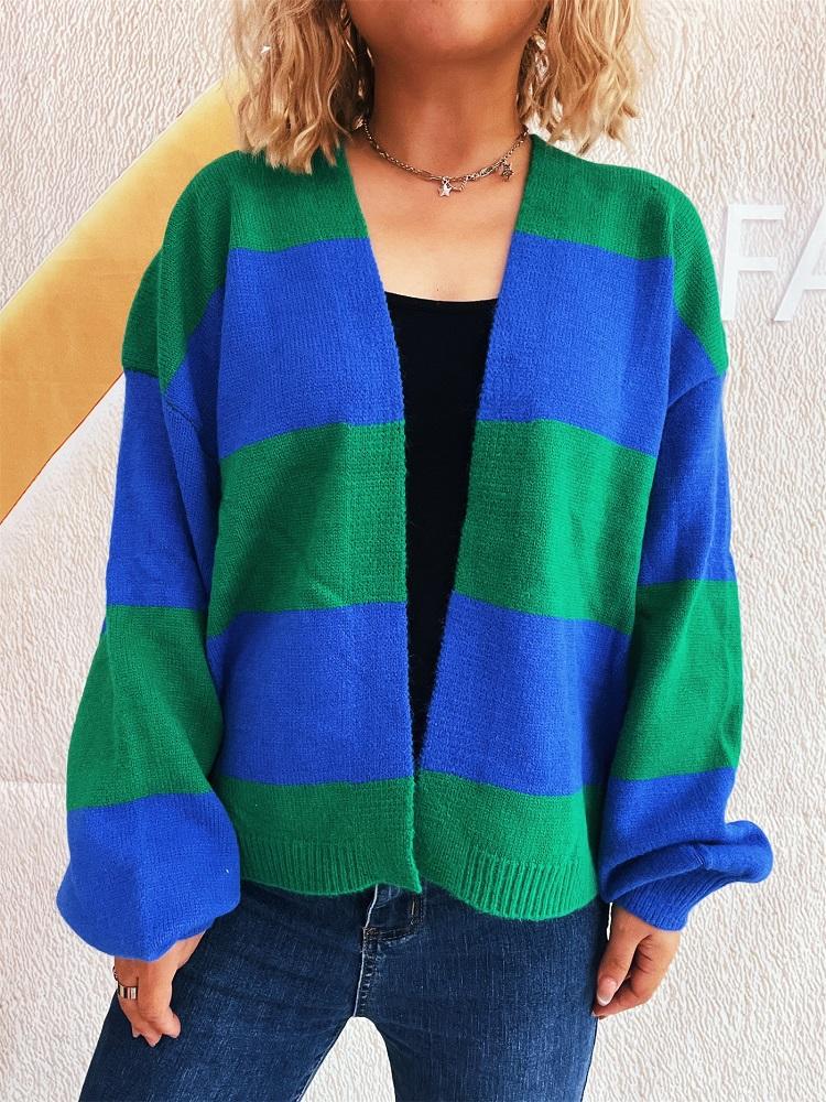 knitted vintage stripe causal loose Spring autumn woman cardigan sweater for women sweaters clothes
