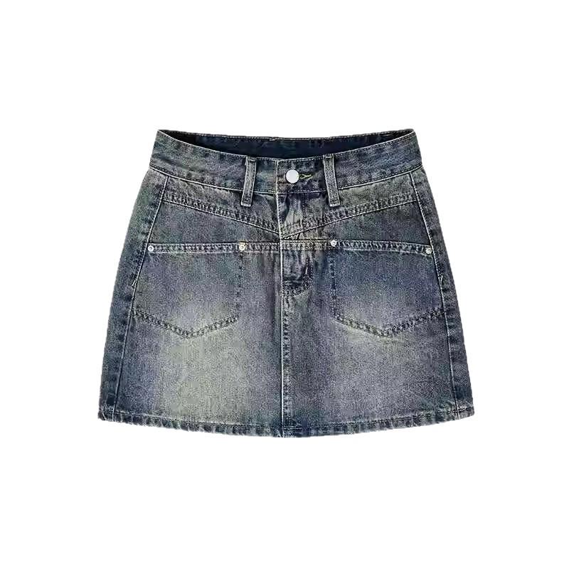 Retro Spicy Girl Plus Size Summer Denim Mini Skirt - Hip-Hugging, Slimming A-Line for Chubby Girls, Anti-Exposure Design