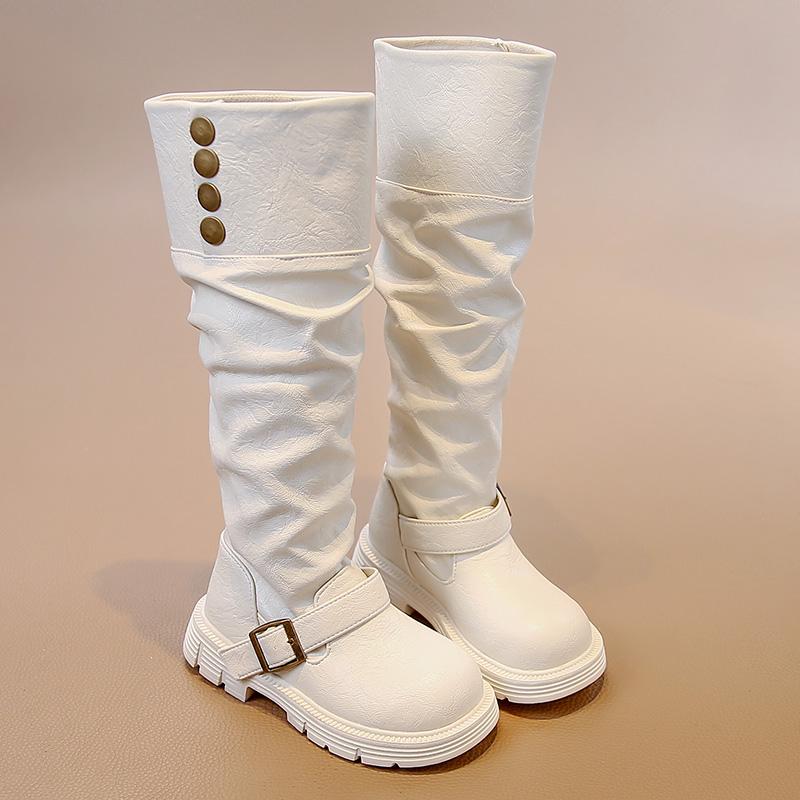 

Girls Winter Fashion Banquet Warm/Soft Thick-soled Evening Long Knee-high Boots Baby Single/Velvet Buckle Retro Riding Boots 26Insole16.2cm бежевый