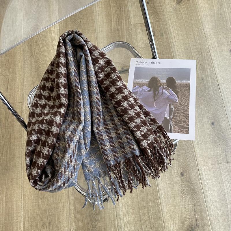 

Шарф в клетку «гусиная лапка» Женский осенне-зимний новый корейский стиль Универсальная студенческая шаль Теплый шарф Мужской тренд 200*70cm