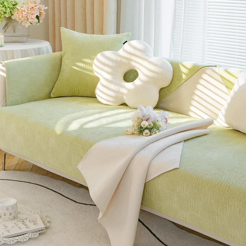 Solid Colour Simple Sofa Cover Soft Skin-Friendly Plaid Four Seasons Universal Living Room Non-Slip Sofa Cover Backrest Armrest