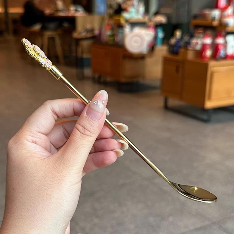 Stainless Steel Japanese Cherry Blossom Spoon Exquisite Dessert Long Handled Ice Spoon Household Bird'S Nest Mixing Spoon