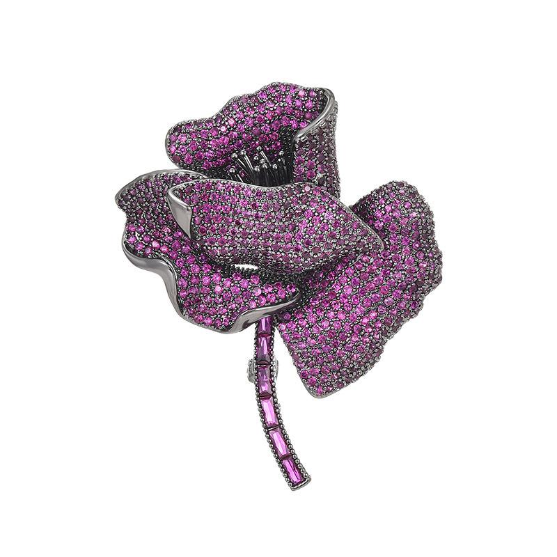 2026 Recommend Copper Flower Classic Brooch Pins Zircon Plating Fashion High-end Luxury Trendy Romantic Wedding Banquet Dress