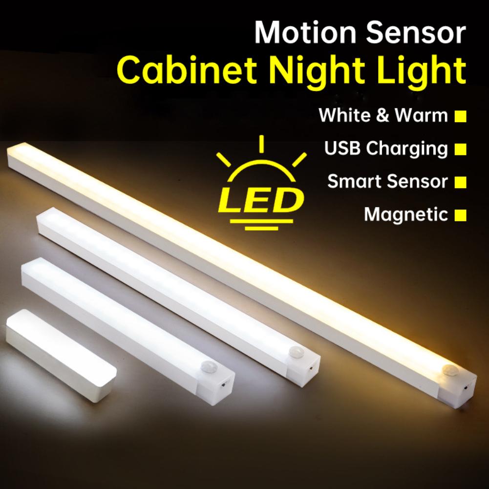 LED Night Light 10/20/30/50CM Motion Sensor USB Rechargeable Ultrathin Wireless Wardrobe Kitchen Cabinet Night Light