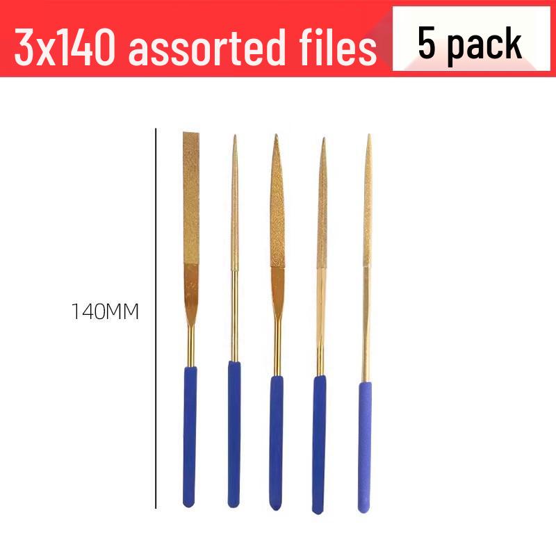 Titanium-Plated Diamond File Set: Flat/Incline with Extra Grade Carborundum for Precision Shaping, Free Shipping
