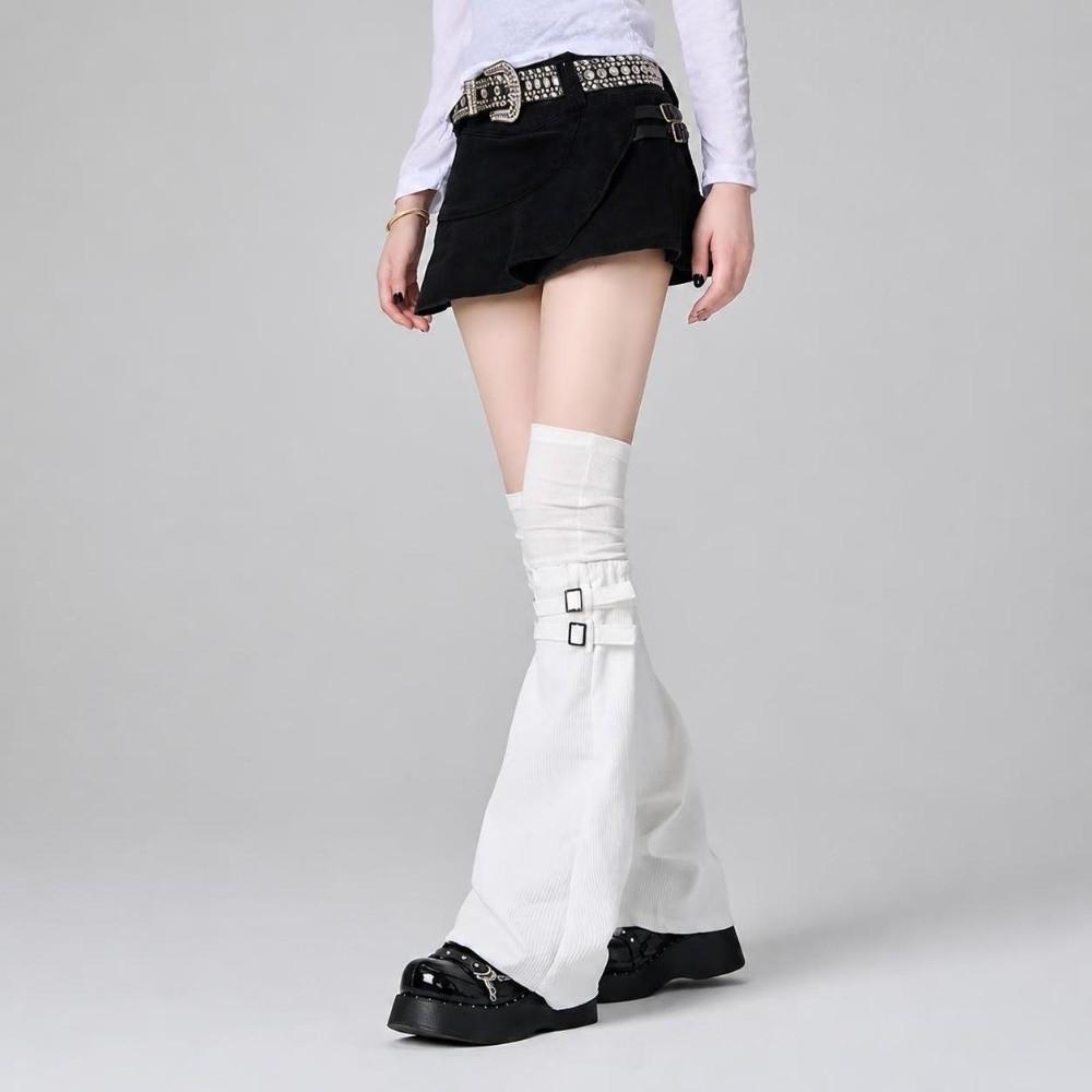 Leder-Schnallen-Beinwärmer Halten Warm Harajuku Socken Süße Kniehohe Socken Damen Mädchen