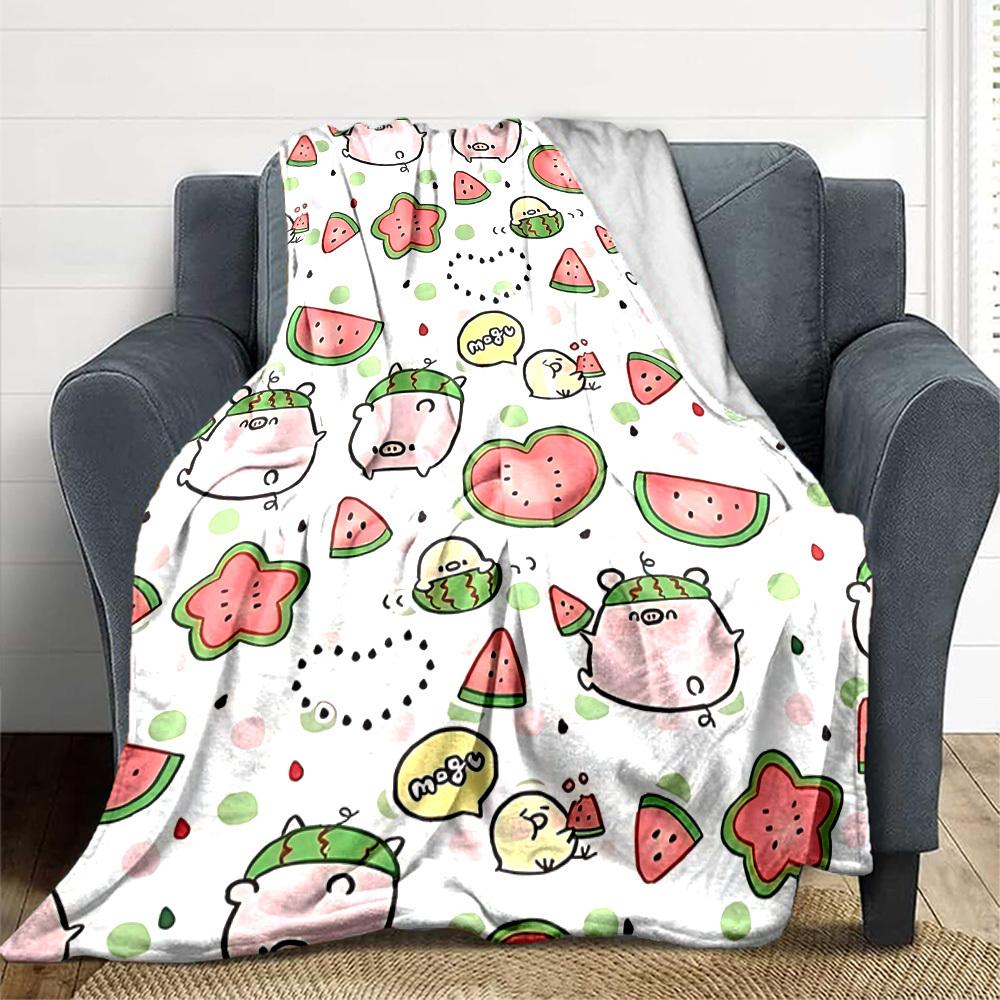 1pc Watermelon Pigs Lightweight Flannel Blanket, Comfortable and Warm Blanket, for Office and Camping Sofa Bed019