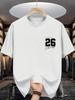 Unisex Cotton Tee Chest 26 Chicago Letter Number Graphic Print Loose Breathable Summer Crew Neck Casual T Shirt Unisex Daily Wear