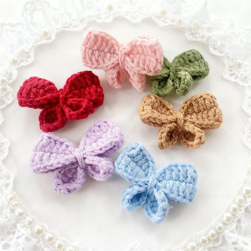 WTEMPO Crochet Bow Puff Knitted Bow Handmade Crochet Bowknot for Making Crafts DIY Hair Headbands Clothing Decor Crocheted Bowknot Embellishment Great