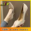2025 Spring New Simple Temperament Pointed High Heels Women's Thin Heels Internet Celebrities Girls Black Banquet Shoes