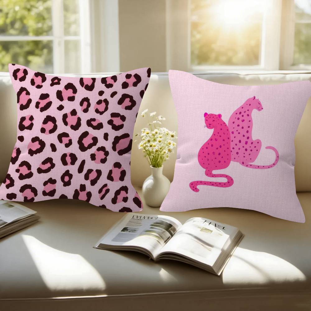 Anime Pink Leopard Pattern Pillow Cover Sofa Cushion Cover Home Room Decoration Children Gift