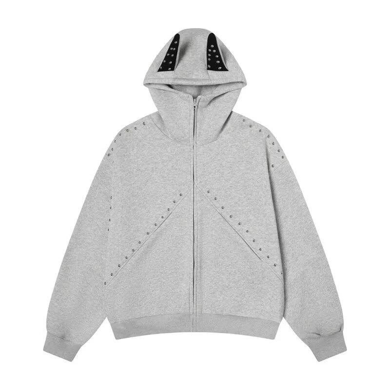 Women s Baggy Hooded Sweatshirt Rivet Splicing Coat Zipper Cardigan Jacket Harajuku Clothes Autumn Winter S