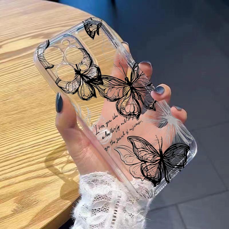 Butterfly Flowers Phone Case for iPhone 17 Air 16 15 14 13 12 11 Pro Max Plus Mini 8 7 Soft Transparent Cover Fundas Accessory