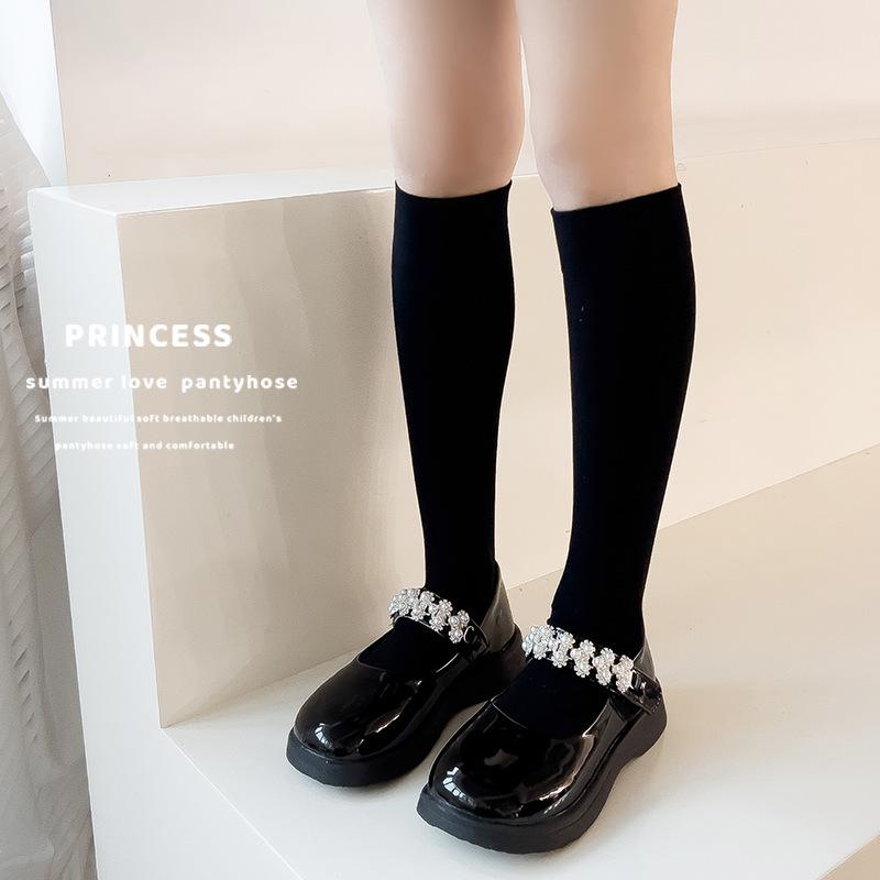 

Черно-белые носки из гусиного пуха Детские носки средней длины Летние тонкие носки для икры Гольфы выше колена 17