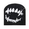 Halloween Y2K Knitted Hat Streetwear Black White Pullover Cap Jacquard Woolen Hat  Outdoor