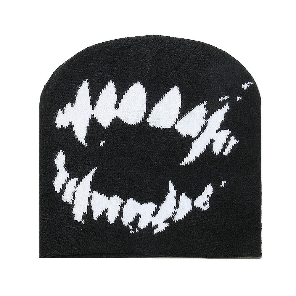 Halloween Y2K Knitted Hat Streetwear Black White Pullover Cap Jacquard Woolen Hat  Outdoor