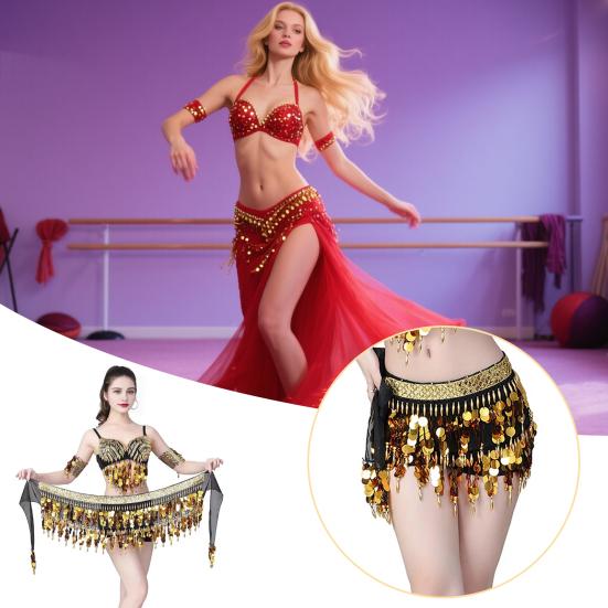 Belly Dance Waist Chain Sequins Hip Scarves Double Tier Waist