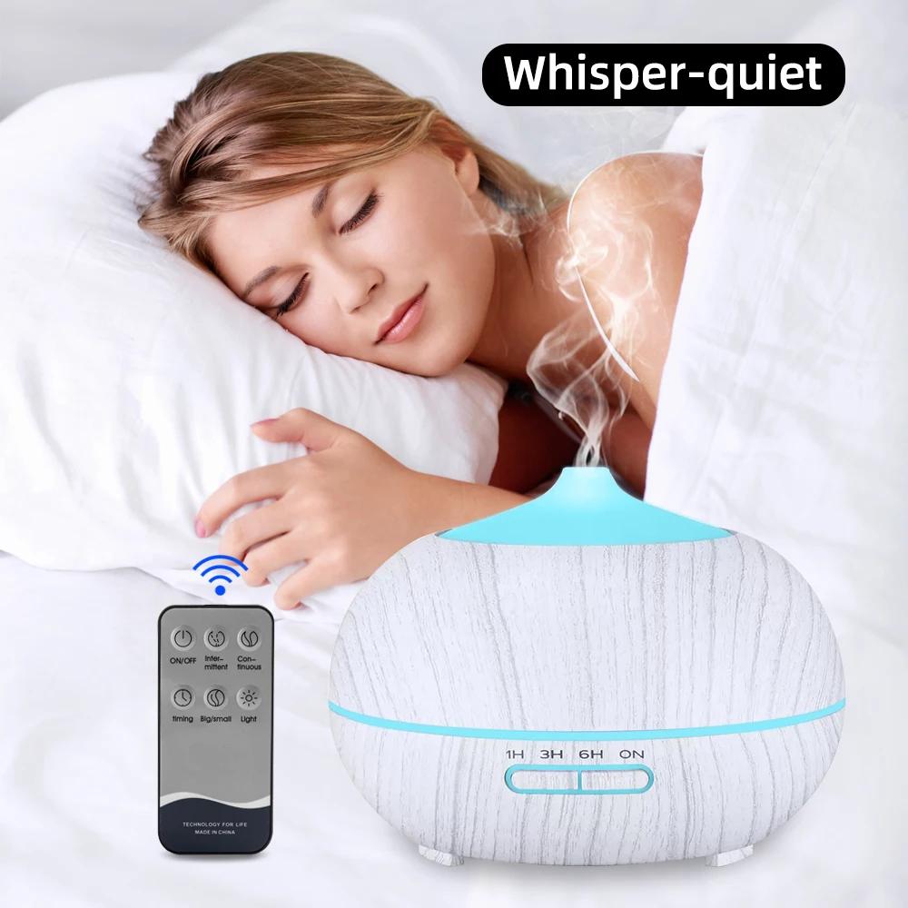 Diffuser For Home Premium 550ml Wood Grain Essential Oil Diffuser with Remote 7 Color LED Ultrasonic Humidifier  Includes 6 Esse