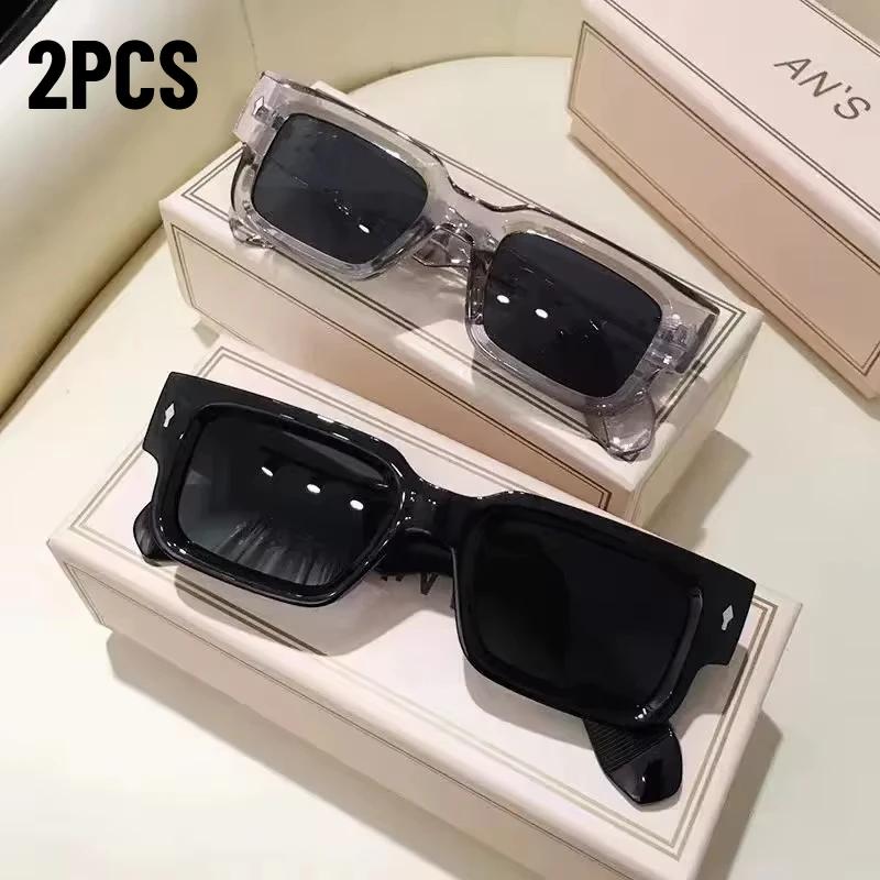 Yiran Glasses Women's 2Pcs Cy5539 Designer Square Sunglasses Men Ocean Color Shades Glasses Stylish Rectangular Rivet Oculos De Sol