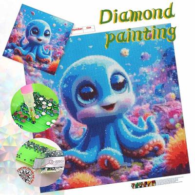 Kit Tela Pittura Diamante Fai da Te per Adulti Polpo Carino Strass Colorati Artigianato per Sollievo dallo Stress Decorazione Parete Soggiorno Regalo