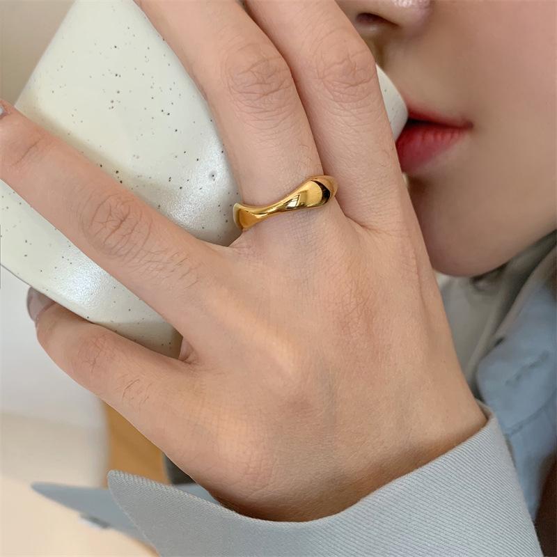 Wangdins European Geometric 18K Gold Plated Retro Ring for Women - Japanese Korean Simple Fashionable Individual Finger Ring