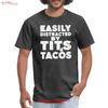 Easily Distracted by Tits and Tacos T Shirt Vintage Washed Breathable Fashion Slightly Homme Stylish Stretched Vintage Washed