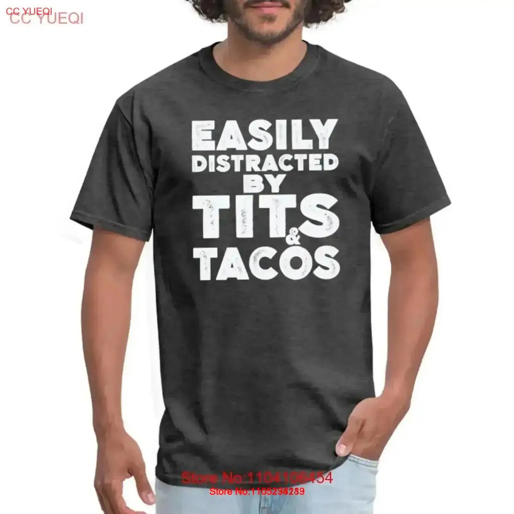 Easily Distracted by Tits and Tacos T Shirt Vintage Washed Breathable Fashion Slightly Homme Stylish Stretched Vintage Washed