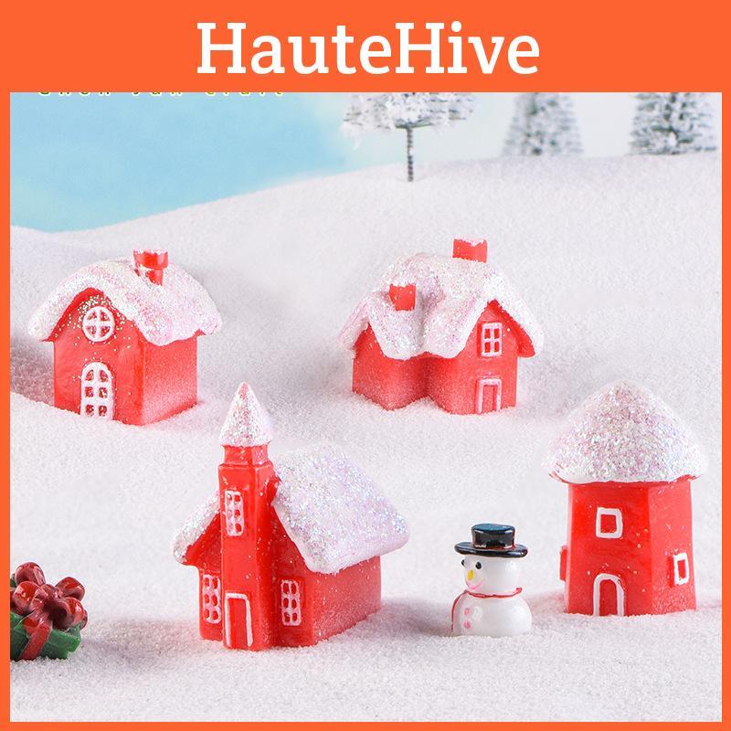 Colorful Resin Cartoon Snow Scene House Red Style Christmas Home Decor Gift