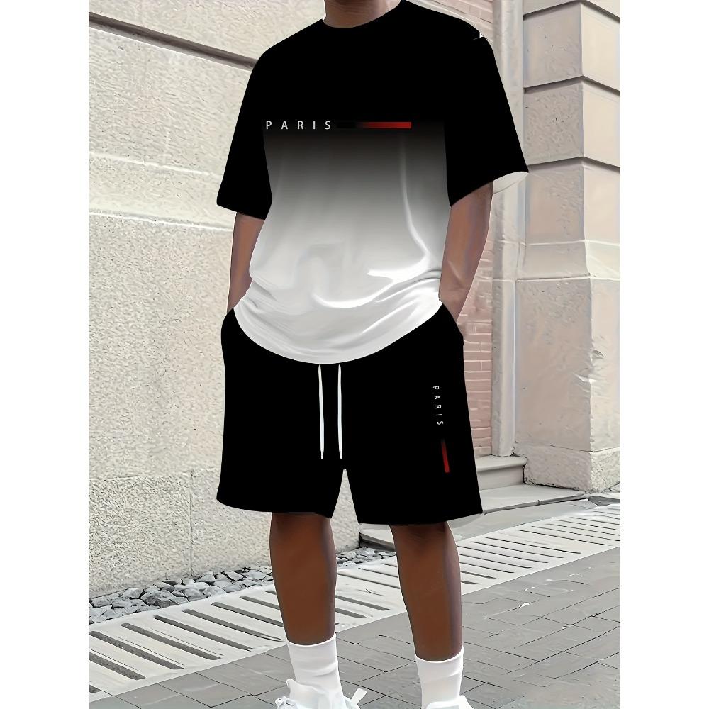 Men's sports set two-piece round neck short sleeved top and shorts men's running set plus size T-shirt men's summer T-shirt