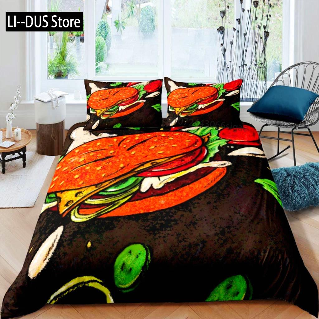 

Comforter Hamburger Meat Cheese Comforter Fast Food Theme Bedding Set Cartoon Hamburg Pattern For Kids Comforter (quilt)-EU Single(135*200cm)3pcs