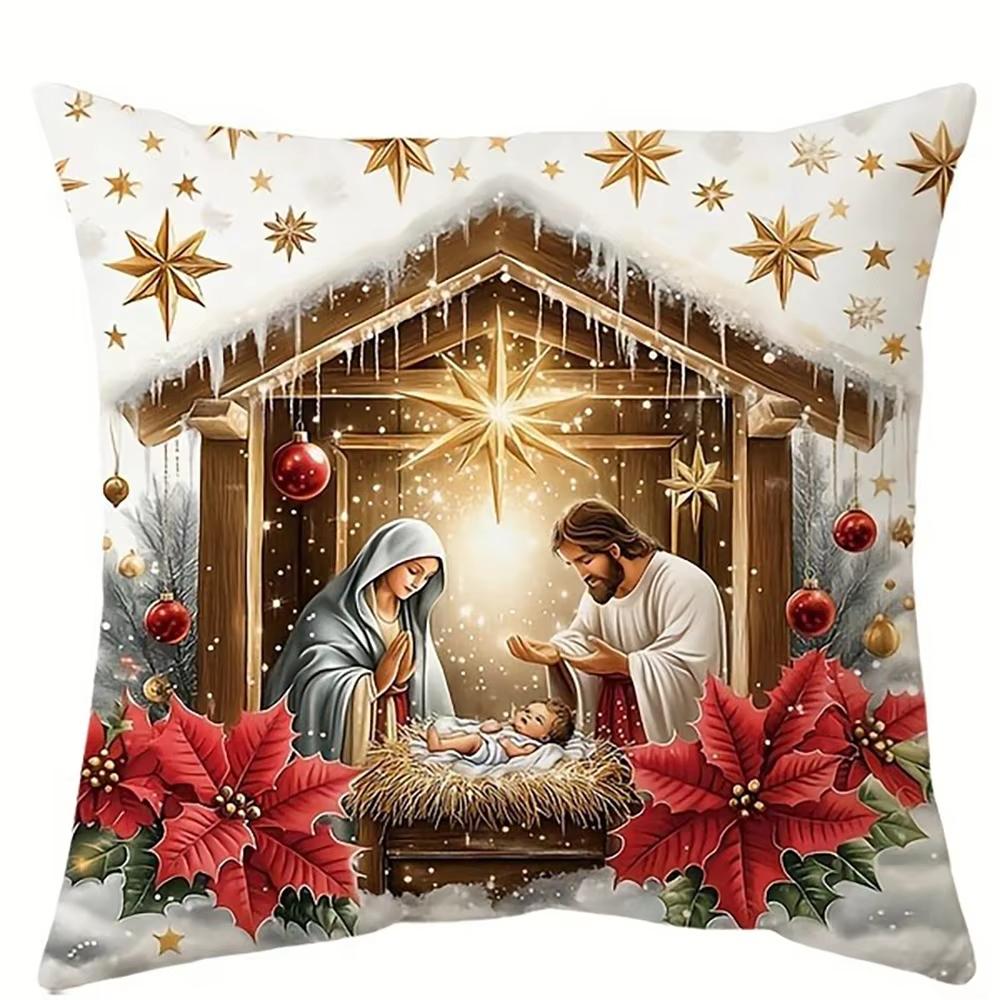 Christmas Nativity Scene Baby Jesus & Mary Pillow Covers Decorative Home Double-sided Print Square Pillow Living Room Pillowcase