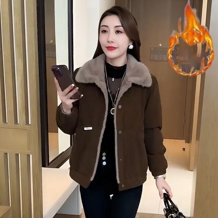 Winter Style Women Cropped Jacket Warm Square Collar Loose Fit Thickened Plus Size